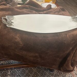Chic White Tray with Ornate Silver Handles